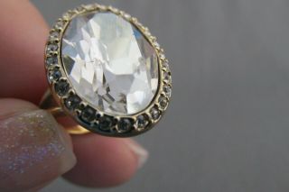 Vintage Givenchy Gold Tone Oval Egg Clear Rhinestone Chunky Ring