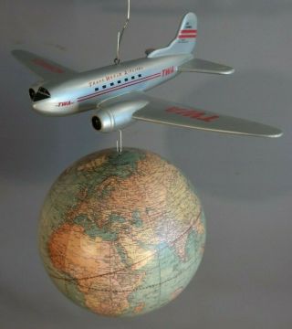 Vintage Trans World Airline Old Us Mail Sky Freighter Airplane Globe Advertising