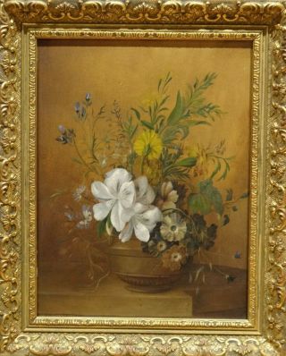 18th 19th Century Dutch Italian School Still Life Flowers Antique Oil Painting