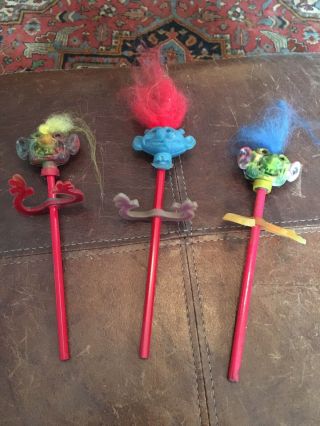 Vintage 1960’s Rubber Troll Pencil Toppers With Arms Creeple People By Mattel