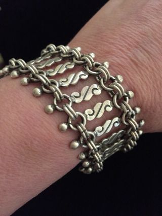 Vintage Sterling Silver Taxco Mexico Double Curb Link Bracelet,  58g