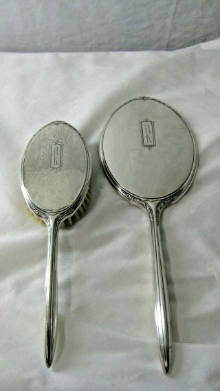 Antique Webster Sterling Silver Grooming Vanity Hand Mirror & Brush Monogram Ak