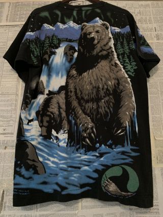 Vtg 90s Bear Animal All Over Print T - shirt 4