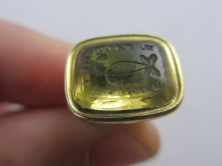 Intaglio Motto Citrine Seal 9k Gold Pendant Fob Antique Victorian.  Tbj05983