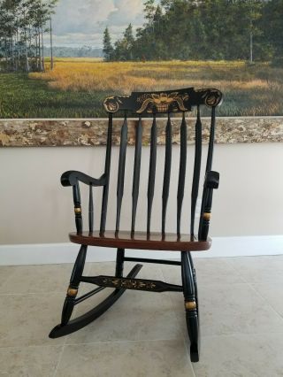 Vintage Hitchcock Rocking Chair Black Brown Harvest Connecticut Rocker