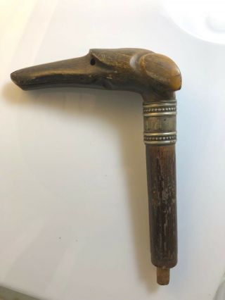 Vintage Rare Carved Horn Greyhound Walking Stick Topper Sterling Silver Ring