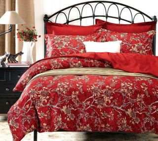 Red Cream Floral Comforter Shams Set Queen 3 Pc Microfiber Hypoallergenic Beddin