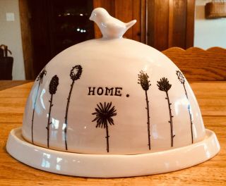 RAE DUNN MAGENTA VINTAGE RARE Dome Top BIRD CHIRP BUTTER DISH,  HOME 2