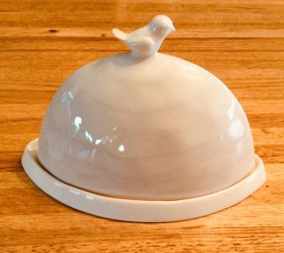 RAE DUNN MAGENTA VINTAGE RARE Dome Top BIRD CHIRP BUTTER DISH,  HOME 4