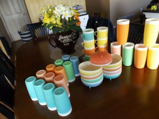 Huge 36 Pc Vintage Bolero Therm - O - Ware Rainbow Color Cups / Bowls Mugs Mcm Decor
