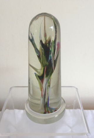 Vintage Bohemian / Czech Wig Stand Multi Coloured Tall Glass Paperweight