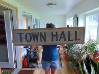 Antique Wooden Town Hall Sign Maine Country Find With Bracket