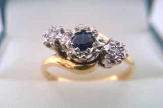 Rare 18ct Gold Platinum Sapphire & Diamond Edwardian Crossover Ladies Ring C1907