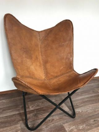 Bkf Star Design Brown Leather Butterfly Arm Chair Armchair Only Cover