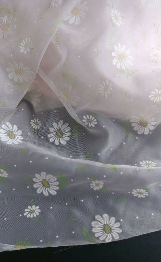 Vintage Pink Sheer Flocked Fabric 81 " X 47 " Floral Daisies Swiss Dotted (6)