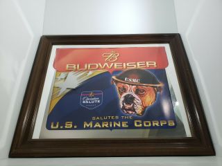 Budweiser Salutes The US Marine Corps Bar Mirror Rare Vintage 24 