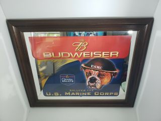 Budweiser Salutes The US Marine Corps Bar Mirror Rare Vintage 24 