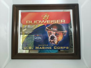 Budweiser Salutes The US Marine Corps Bar Mirror Rare Vintage 24 