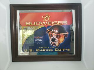 Budweiser Salutes The US Marine Corps Bar Mirror Rare Vintage 24 