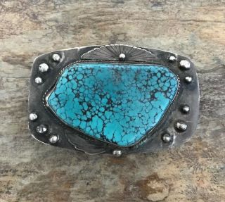 Native American Vintage Old Pawn Sterling Silver Turquoise Belt Buckle.