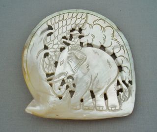 Vintage/antique Chinese Carved Mother Of Pearl Shell Elephant & Rider