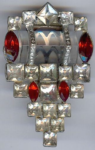 Vintage Art Deco Prism Faceted Red Glass Rhinestone Dress Clip