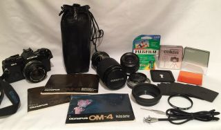 Vtg Olympus Om - 4 Ttl Auto Exposure 35mm Slr Japan Made Black Body/frame Camera