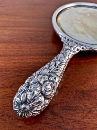 GORHAM CO.  ROUND STERLING SILVER REPOUSSE HAND MIRROR: NO MONOGRAM 5