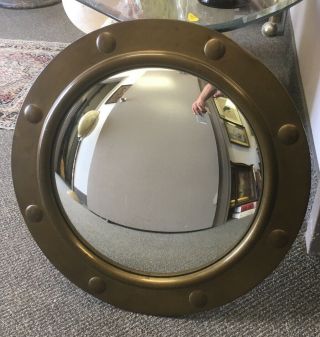 Vtg.  Art Deco Peerage England Nautical Lg.  18 1/2 " Brass Convex Wall Mirror