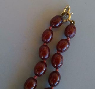 Vintage Cherry Red Amber Bead Necklace 60 Grams 14K Graduated 39 