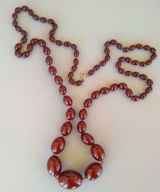 Vintage Cherry Red Amber Bead Necklace 60 Grams 14K Graduated 39 