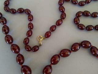 Vintage Cherry Red Amber Bead Necklace 60 Grams 14K Graduated 39 