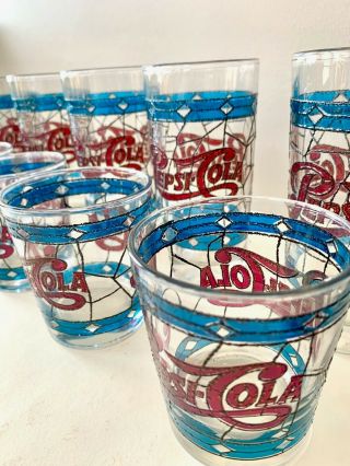 Vintage Pepsi Cola Tiffany Style Raised Stained Glass Set Of 12 From The 1970 