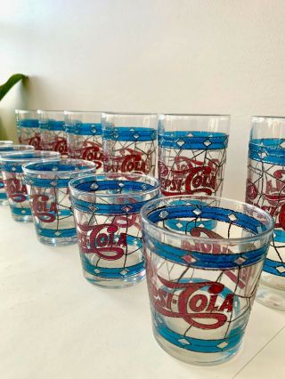 Vintage Pepsi Cola Tiffany Style Raised Stained Glass Set of 12 from the 1970 ' s 3