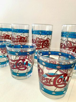 Vintage Pepsi Cola Tiffany Style Raised Stained Glass Set of 12 from the 1970 ' s 5