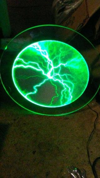 Luminglas 16 " Green Plasma Light Glass Plate Sound Touch Activated Light Vintage