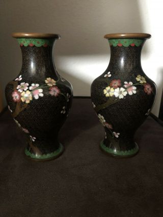 Pair Chinese Porcelain Famille Rose Vases 6 1/2 " Tall