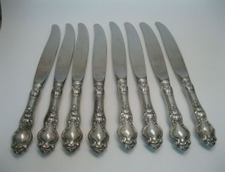 Set Of 8 Old Wallace Sterling Silver Violet 8 3/4 " Dinner Knives