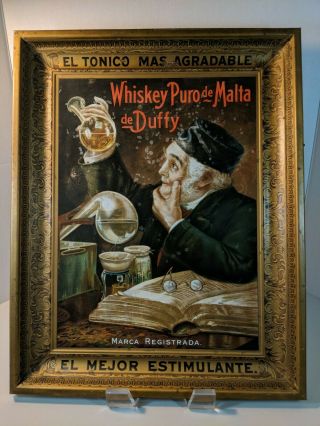 Vintage Antique Victorian Whiskey Self Framed Tin Advertising Sign Great Graphic