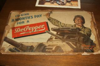 Rare Vintage Dr Pepper Cardboard Wwii Sign In Poor
