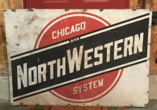 Vintage Chicago And North Western System Metal Sign Railroad / Railway / Gas Oil
