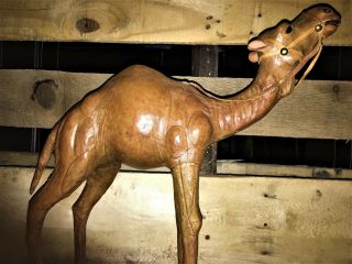 15” Tall VTG Old Handmade Leather Camel Statue Figure 5