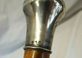 OLD Antique STERLING SILVER TOP WALKING STICK CANE Hallmarked GENTLEMENS CH 4