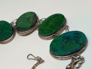 Vintage 925 Solid Silver and Chunky Aqua Chrysocolla Cabochon Panel Bracelet 8