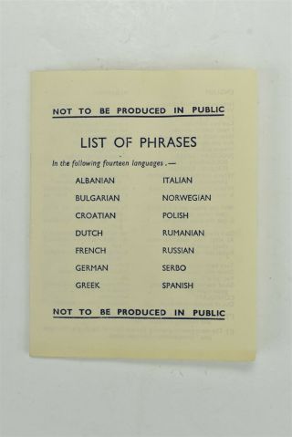 Antique Wwii List Of Phrases Booklet 14 Languages English To German Dutch 07815