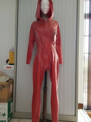 Rubber Eva Red Latex Hooded Catsuit Xl