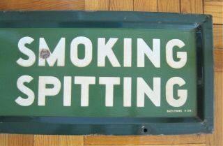 Vintage York City Subway Porcelain Sign No Smoking Spitting Balto Enamel 3