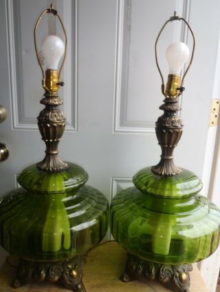 Rare Vintage Green Hollywood Regency Table Lamps,  Falkenstein Lamps Pair