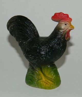 VINTAGE & RARE ROOSTER RATTLE CELLULOID FIGURINE DOLL TOY JAPAN 40 ' s.  BLACK 2