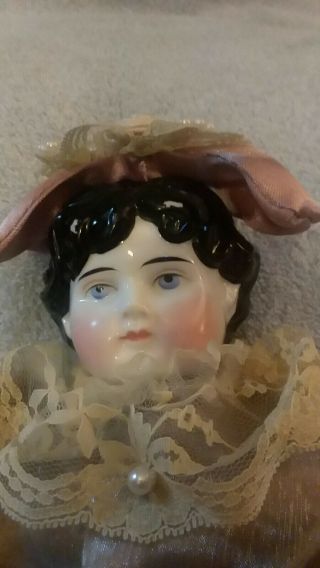 Antique 15 - Inch Hertwig China Head Doll W/ Breast Plate In.